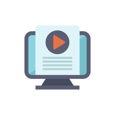 Bu vektör illüstrasyonu bir video pazarlama kampanyası gösteren bir masaüstü bilgisayarıyla çevrimiçi video pazarlama kavramını betimler