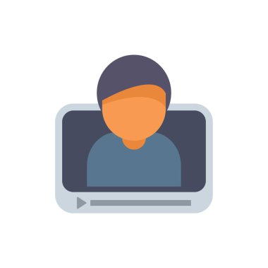 Bu minimalist grafik simgesi bir video çağrısına katılan genç bir adamı resmediyor.