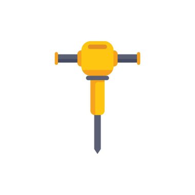 Bu illüstrasyon, betonu kırmak için pnömatik güç kullanan sarı bir kaya matkabını gösteriyor.