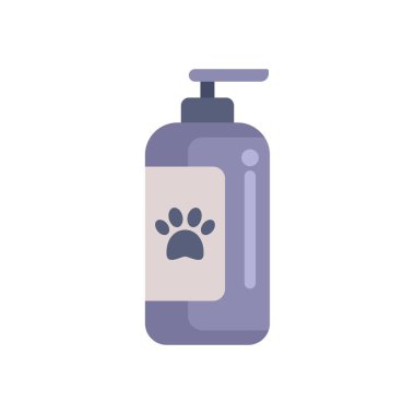 Bir şişe evcil hayvan şampuanı ya da sabunu etiketinde pati iziyle duruyor.