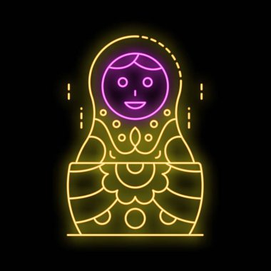 Neon işareti, Rus kültürünü temsil eden çiçek süslemeli geleneksel bir Rus yuvalama bebeğini gösteriyor.