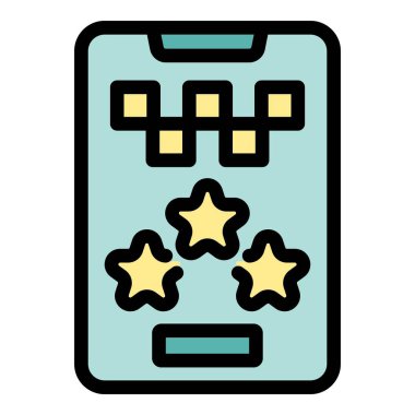 Beş yıldızlı taksi uygulaması arayüzünü gösteren akıllı telefon ekranı, müşteri memnuniyetini temsil ediyor