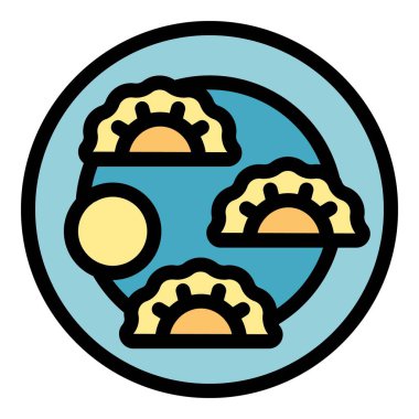 Bu minimalist ikonda Asya mutfağını ve aşçılık geleneklerini sembolize eden bir tabak hamur tatlısı var.