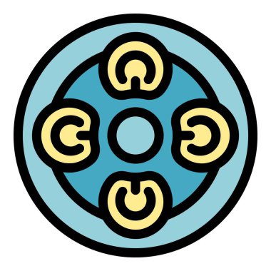 Bu vektör illüstrasyonu, telif hakkı koruma kavramını sembolize eden dört sarı sembollü mavi dairesel bir element içerir.