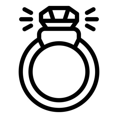 Parlak elmas bir yüzüğün basit siyah-beyaz vektör simgesi, evlilik teklifleri ve nişanları temsil etmek için mükemmel.