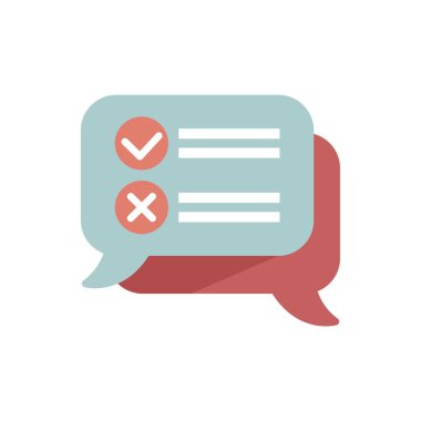 Doğru ve yanlış cevaplar için kontrol işaretleri gösteren konuşma balonu, çevrimiçi test, anket veya sınav kavramı