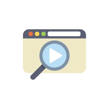 Büyüteç web tarayıcı penceresinde bir video oynatıcısını arıyor, konsept çevrimiçi video bulmak için