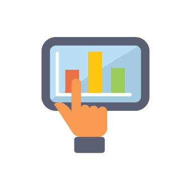 İş adamı, çubuk grafiği olan bir tabletin istatistiklerini analiz ediyor.