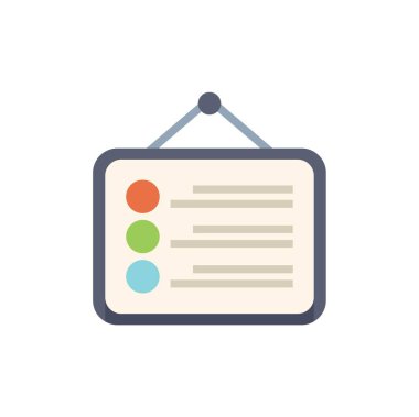 Beyaz tahta duvarda asılı ve önemli bilgileri renkli noktalarla gösteriyor.