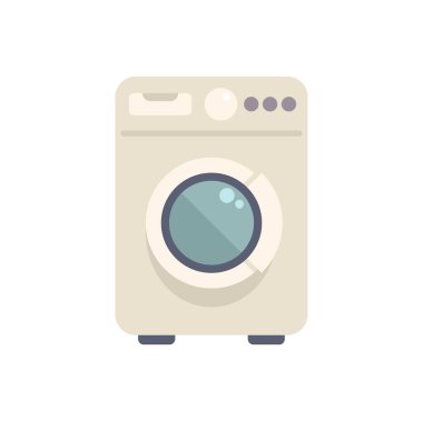 Çamaşır odasının zemininde duran çamaşır makinesi, çamaşır yıkamak için modern ev aletlerinin önü.