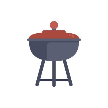 Kömür ocağı ızgarasının üç ayaklı, kapalı kapaklı, beyaz arka planda izole edilmiş basit vektör çizimi