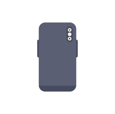 Düz tasarım tarzında beyaz zemin üzerinde izole edilmiş, arka tarafı üçlü kamerayla gösteren modern akıllı telefon