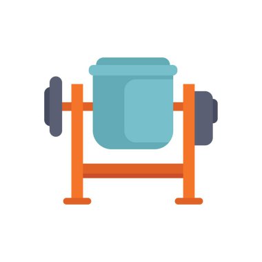 İnşaat işleri için metal bacakların üzerinde duran beton karıştırıcı, çimento simgesini düz biçimde karıştırıyor