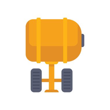 Çekici için sarı su tankı römorku tarlara ekin püskürtme, tarım makineleri ikonu, düz vektör illüstrasyonu