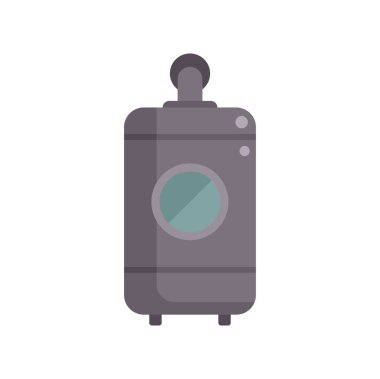 Bu düz stil vektör illüstrasyonunda çamaşır ve ev aletlerini sembolize eden gri bir çamaşır makinesi yer almaktadır.