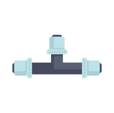 Üç boruyu birbirine bağlayan boru tesisat sistemi ögesi düz şekilde eşleştirilmiş, izole edilmiş vektör illüstrasyonu