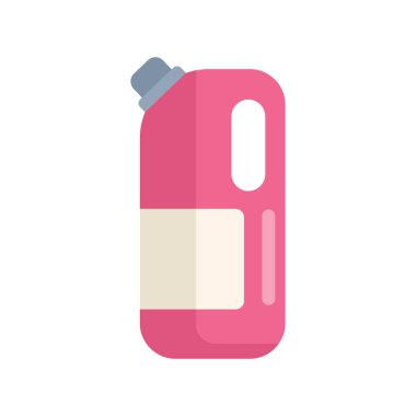 Beyaz arka planda duran pembe plastik deterjan şişesi ve siyah kapak.