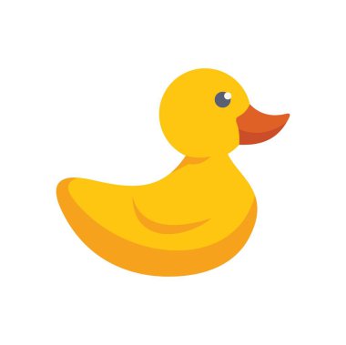 Beyaz arka planda yüzen klasik sarı plastik ördek oyuncağı çocukluk, banyo ve eğlenceli duyguları çağrıştırıyor.