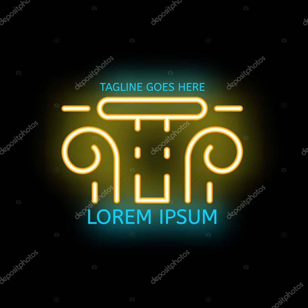 Glowing neon sign depicting a classical greek column, perfect for businesses seeking a touch of ancient elegance