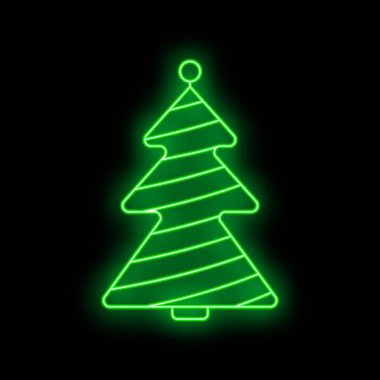 Parlak yeşil neon yılbaşı ağacı siyah bir arka planda parlıyor.