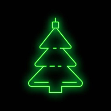 Siyah arka planda parlayan yeşil neon noel ağacı