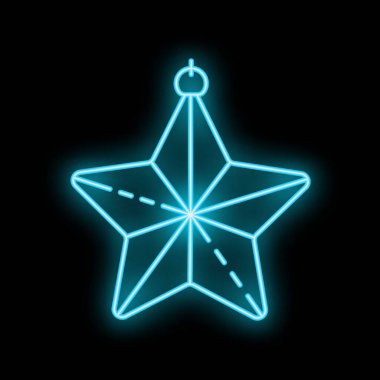 Siyah arka planda parlayan neon mavisi Noel yıldızı asılı.