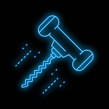 Siyah bir arka planda parlayan tirbuşonun mavi neon simgesi bir kutlama ve beklenti hissi uyandırıyor.