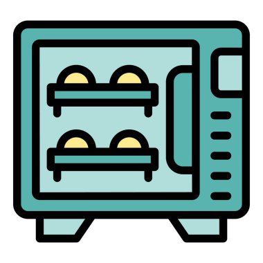 Dört somun ekmek pişiren modern bir elektrikli fırını temsil eden basit bir taslak renk simgesi