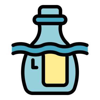 Cam şişe suda yüzüyor, kirlilik kavramını gösteriyor.