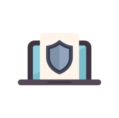 Bir güvenlik kalkanı simgesini gösteren dizüstü bilgisayar, veri koruması ve dijital güvenlik kavramını temsil ediyor