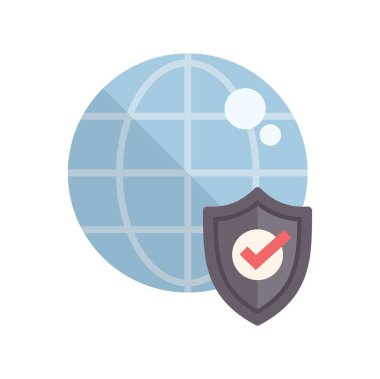 Kontrol işaretli bir kalkan küresel güvenlik kavramını temsil eden bir küreyi koruyor.