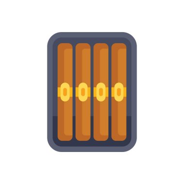 Koyu ahşap bir kutunun içinde dört Küba purosunun yer aldığı, her birinde altın etiketli bir puro bulunan minimum illüstrasyon.