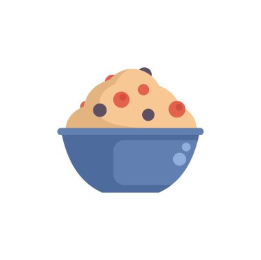 Yulaf ezmesi, yaban mersini ve yaban mersinli sağlıklı bir kahvaltı mavi bir kasede servis edilir.