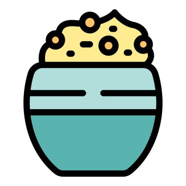 Bu minimalist vektör çizimi bir kase dolusu nohutlu humusu betimliyor. Vejetaryen yemekleri ve sağlıklı yaşam tarzıyla ilgili projeler için mükemmel.