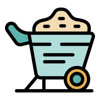 El arabası kum dolu yerde duruyor, inşaatta kullanılmaya hazır.