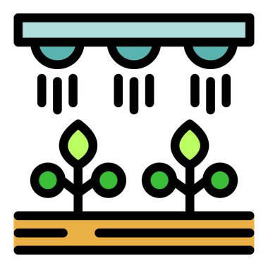 Topraktan büyüyen fideleri sulayan bu akıllı tarım sistemi ikonu tarım ve sürdürülebilir tarım uygulamalarında yeniliği temsil etmektedir.