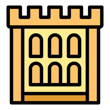 Bu simge tasarımı ortaçağ kale cephesini tasvir ediyor. Duvarları güçlendirilmiş, mimari detaylar sergileniyor.