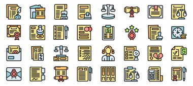 Belge simgelerinin imzalanması ve doğrulanması vektör illüstrasyonunu ayarlar