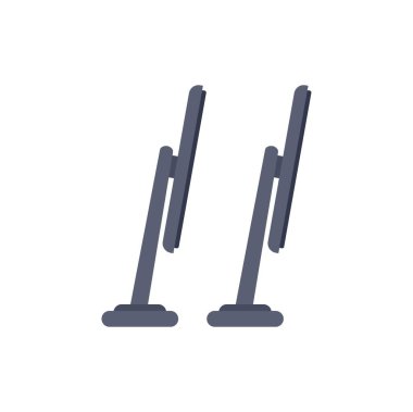 Beyaz zemin üzerinde yan yana duran iki bilgisayar monitörü basit ve modern bir teknolojik kompozisyon oluşturuyor.