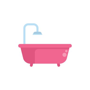 Pembe banyo küveti ve duş başlığı yukarıda asılı banyo armatürünü gösteriyor.