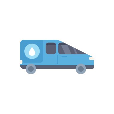 Mavi su servis aracı müşterilere büyük plastik şişelerde temiz içme suyu taşıyor.