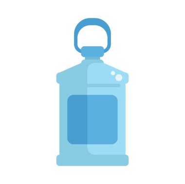 Baloncuklu su dolu büyük mavi plastik bir şişe ve boş bir etiket. Ürün tasarımını sergilemek için mükemmel.