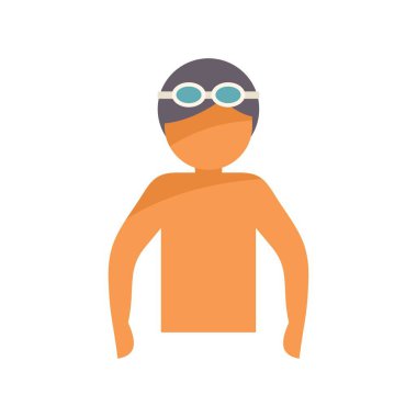 Yüzme şapkası ve gözlüğü takan, yüzmeye hazırlanan bir erkek karakterin basit düz bir çizimi.