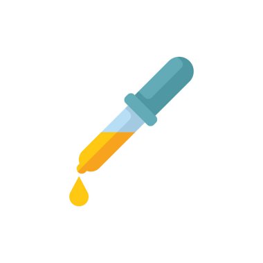 Bu vektör simgesi, bilimsel veya tıbbi projeler için ideal sıvı madde damlatan bir kimyasal damlatıcıyı içerir.