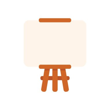 Beyaz arka planda duran boş tuval ile ahşap sehpa, hobi veya eğitim için resim malzemeleri