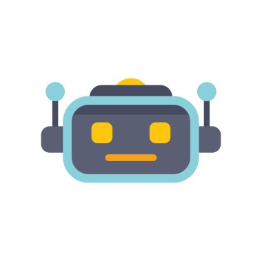 Tarafsız bir ifadeyle basit, renkli bir robot yüzü simgesi, ai kavramlarını temsil etmek için harika.