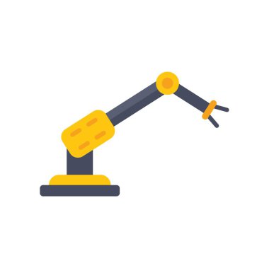 Sarı robotik kol endüstriyel otomasyon ikonu olan bir nesne algılıyor