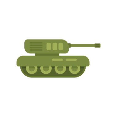 Yeşil askeri tank tehdit edici bir şekilde toplarını sağa doğrultuyor.