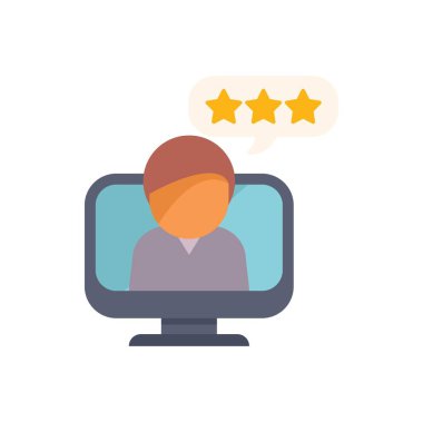 İş adamı bir bilgisayar ekranında beliriyor ve beş yıldız olumlu geri bildirim veriyor.