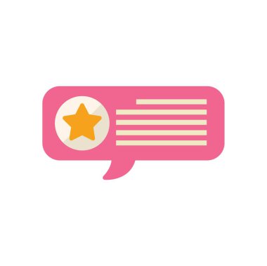 Pembe konuşma balonu, memnuniyet anketleri ve geri bildirim için bir yıldız derecelendirme sistemi ile bir müşteri değerlendirmesi göstermektedir